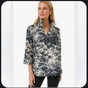 Tuckernuck Noir Cypress Toile Margot Collared 3/4 Sleeve Blouse Size S